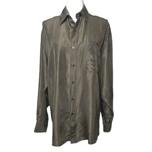 Doreen Vintage Silk Blouse Womens M Oversized Milk Chocolate Tunic Button Up 80s